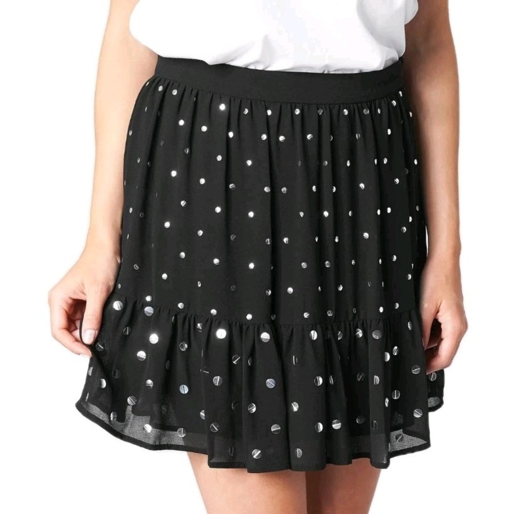 Michael Kors Ruffle Mini Skirt Women L Polka Dot Black Whimsigoth‎ Fairy Grunge